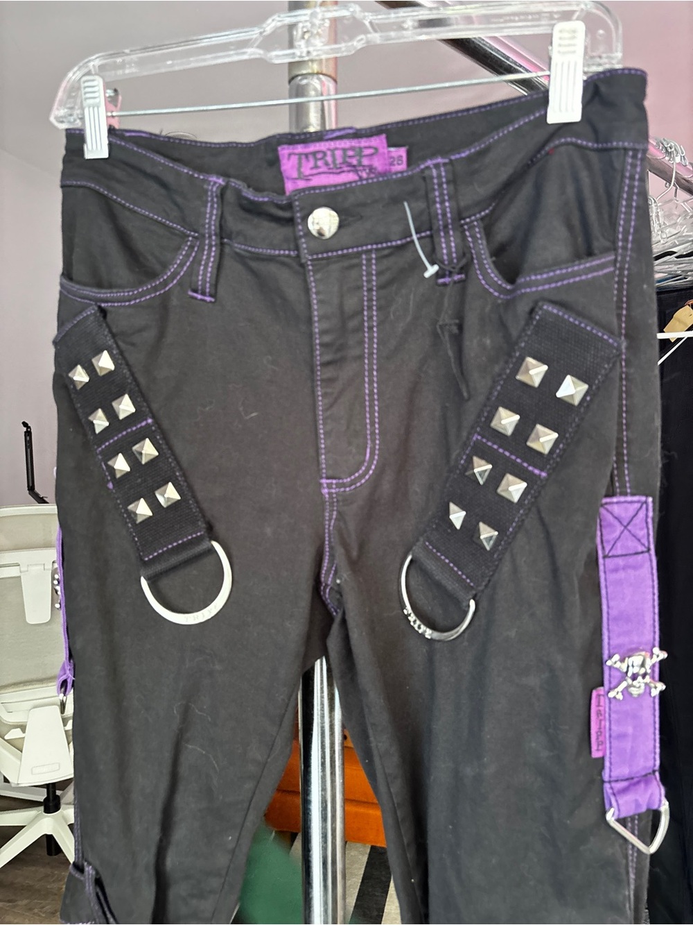 Tripp NYC Black Pants with Purple Trim and Hardware - Picture 2 of 6